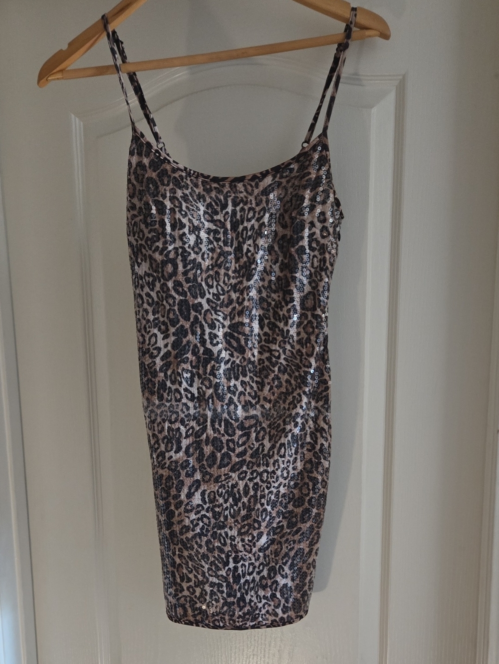 Sequin Leopard Print Slip Dress in Brown & Black